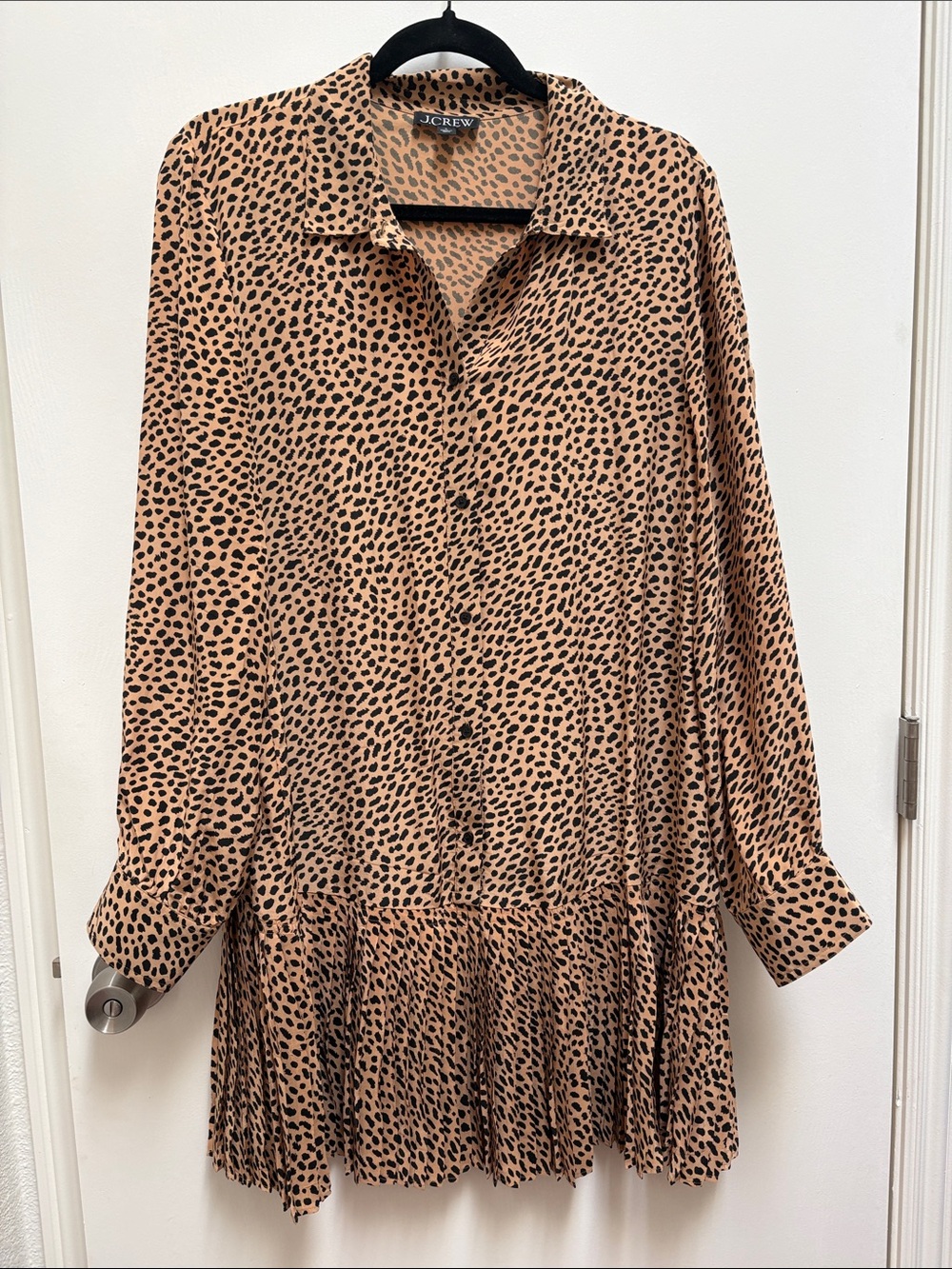 J. Crew Animal print Button-Front Long Sleeve Dress size L